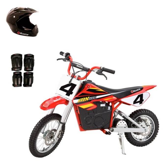 Razor MX500 Dirt Rocket 36V Electric Toy Dirt Bike with Protective Gear, Red