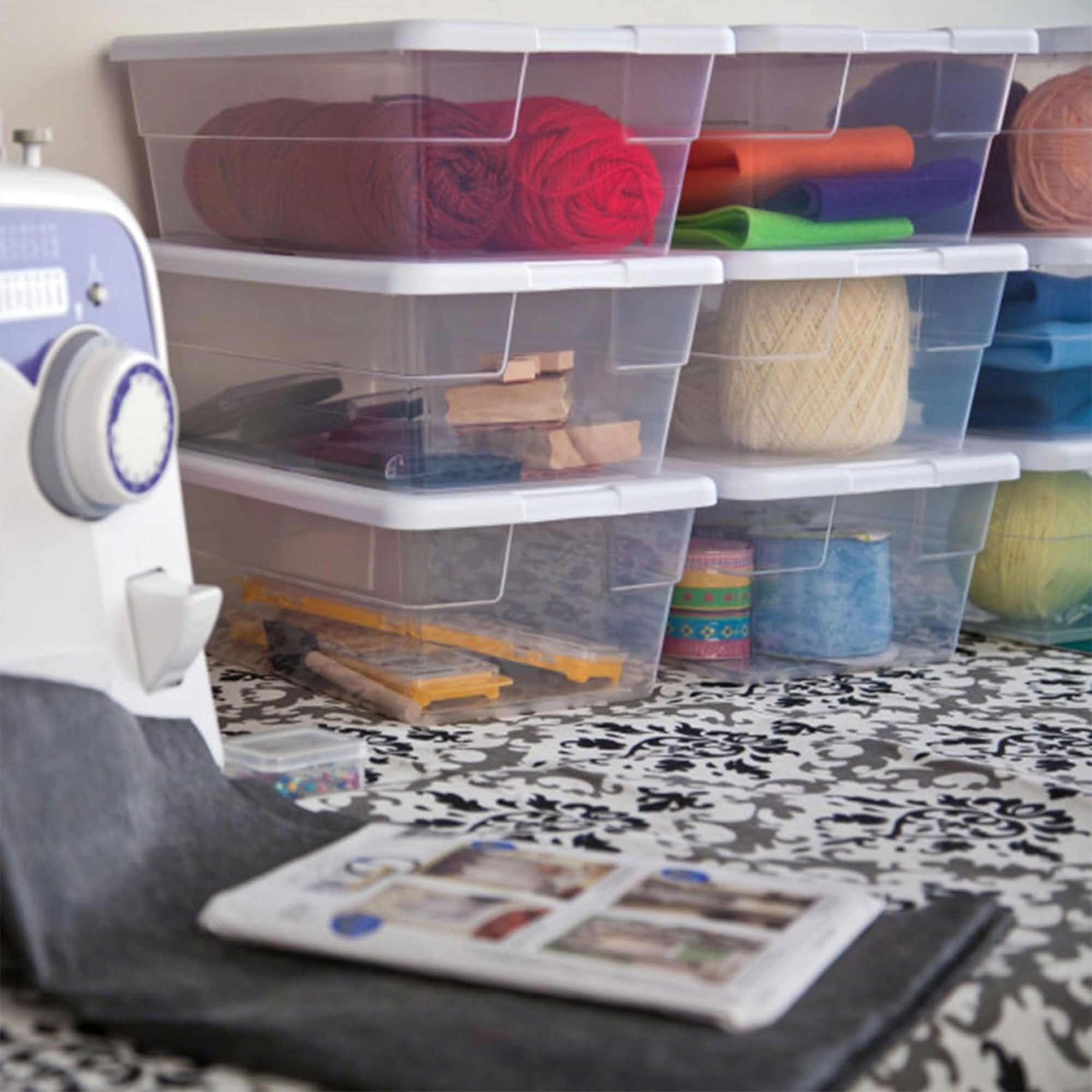 Sterilite 6 Quart Storage Box Stackable Bin with Lid, Plastic Container, 12 Pack - VMInnovations