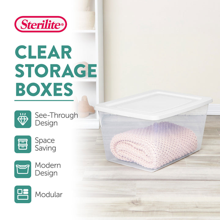 Sterilite 58 Qt Storage Box, Stackable Plastic Container Home Organizer, 16 Pack