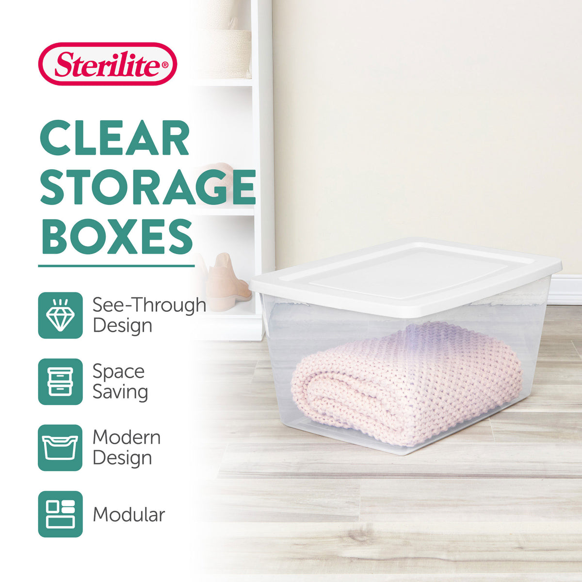 Sterilite 58 Qt Storage Box, Stackable Plastic Container Home Organizer, 16 Pack - VMInnovations