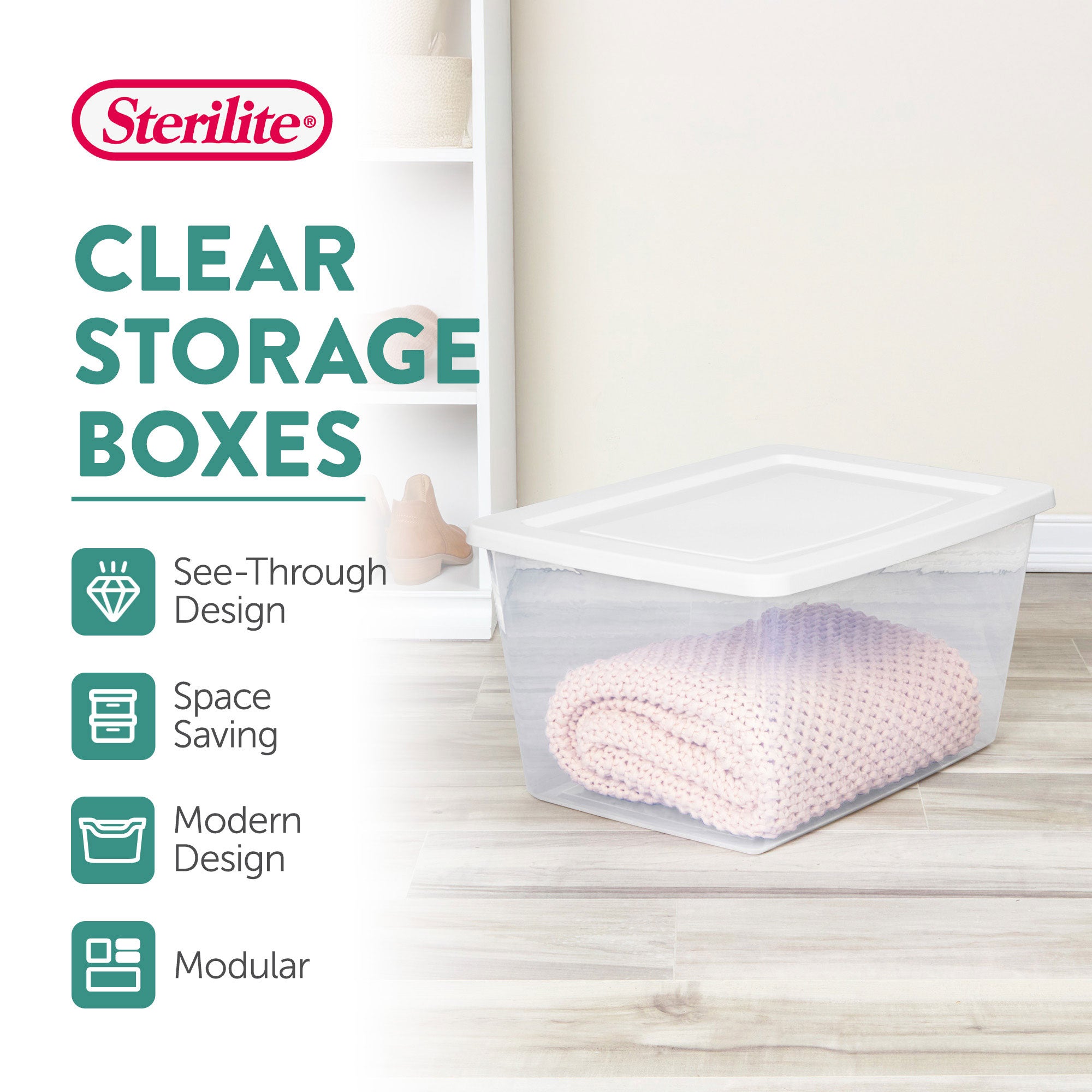 Sterilite 58 Qt Storage Box, Stackable Plastic Container, Home Organizer, 8 Pack