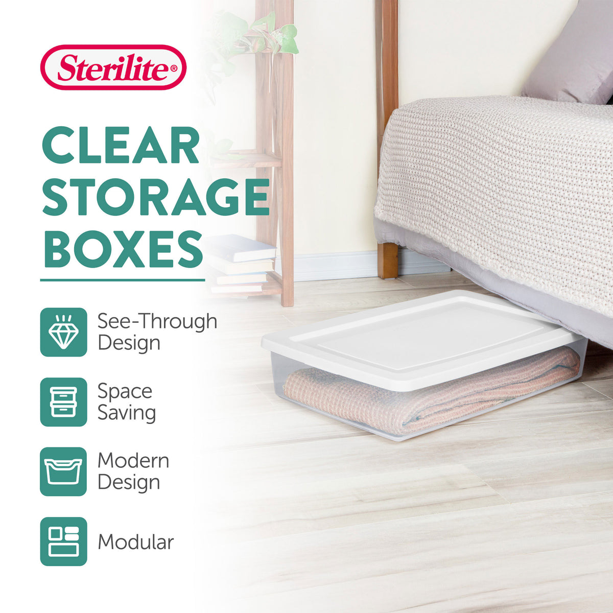Sterilite 41 Qt Storage Box, Stackable Plastic Container, Home Organizer, White