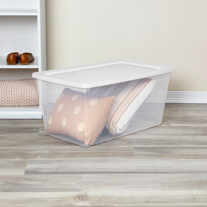 Sterilite 90 Qt Storage Box, Stackable Plastic Container Home Organizer, 12 Pack