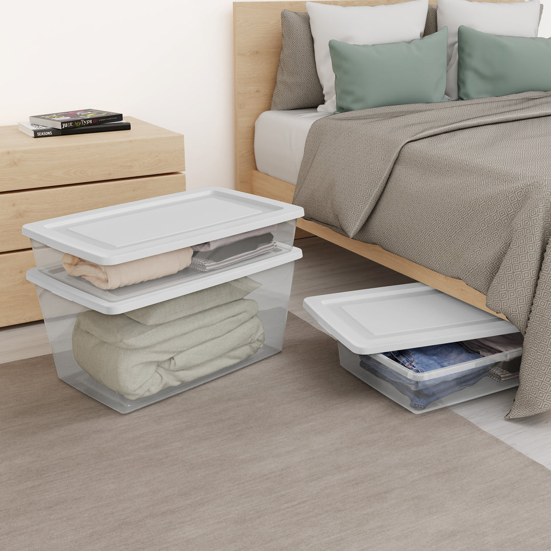 Sterilite 90 Qt Storage Box, Stackable Plastic Container Home Organizer, 12 Pack