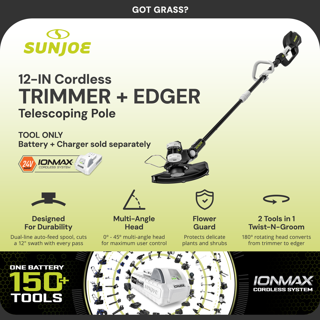 Sun Joe 24V 12" Multi-Angle Head Cordless Dual Line String Trimmer, 24V-ST14-CT
