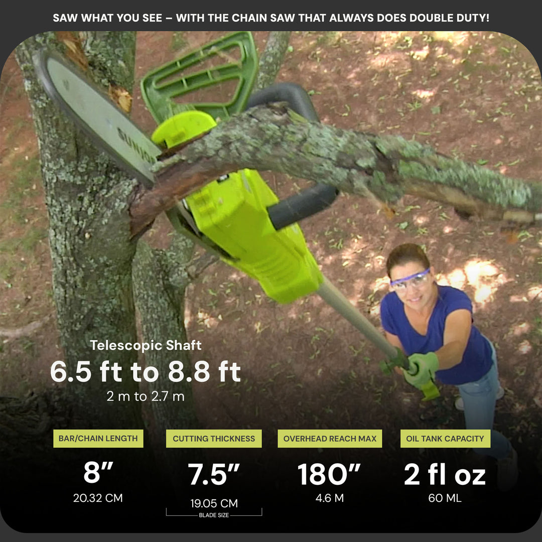 Sun Joe 8" Electric Convertible Pole Chain Saw, 2-in-1 Cutting Tool(Open Box)