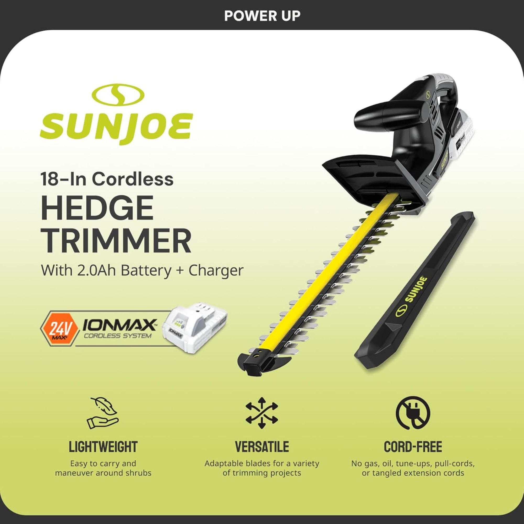 Sun Joe Cordless Handheld Hedge Trimmer with 18" Blades (Open Box)