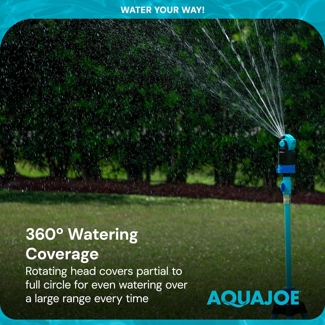 Aqua Joe Adjusting Tripod Sprinkler Mister, 6 Pattern, Telescoping, AJ-6PSTB-MAX