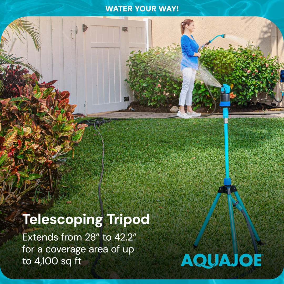 Aqua Joe Adjusting Tripod Sprinkler Mister, 6 Pattern, Telescoping, AJ-6PSTB-MAX