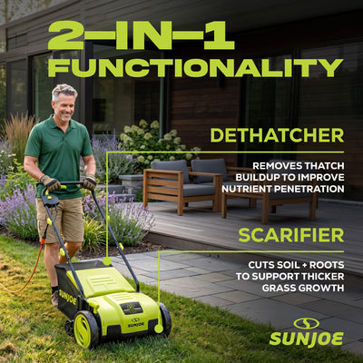 Sun Joe 12.6-Inch Electric Lawn Dethatcher and Scarifier, AJ798E (Open Box)