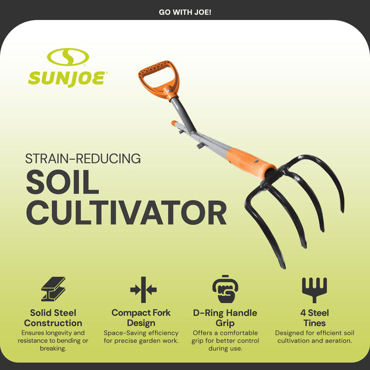 ErgieShovel 54" Ergonomic Cultivator, 4-Tine Garden Tool, D-Grip Handle, CLTV45