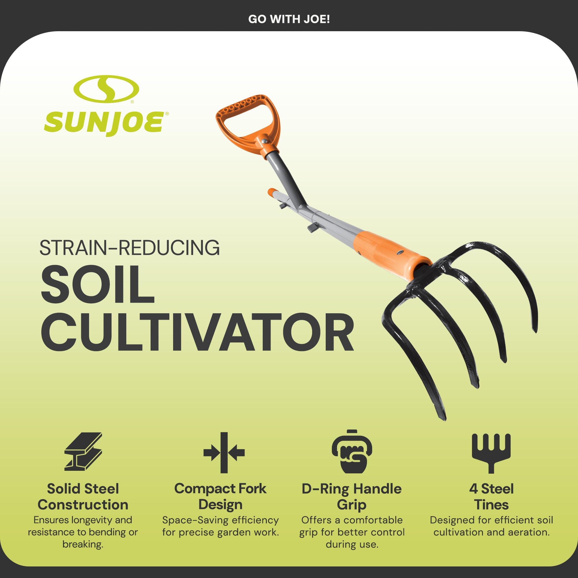 ErgieShovel 54" Ergonomic Cultivator, 4-Tine Garden Tool,D-Grip Handle(Open Box)