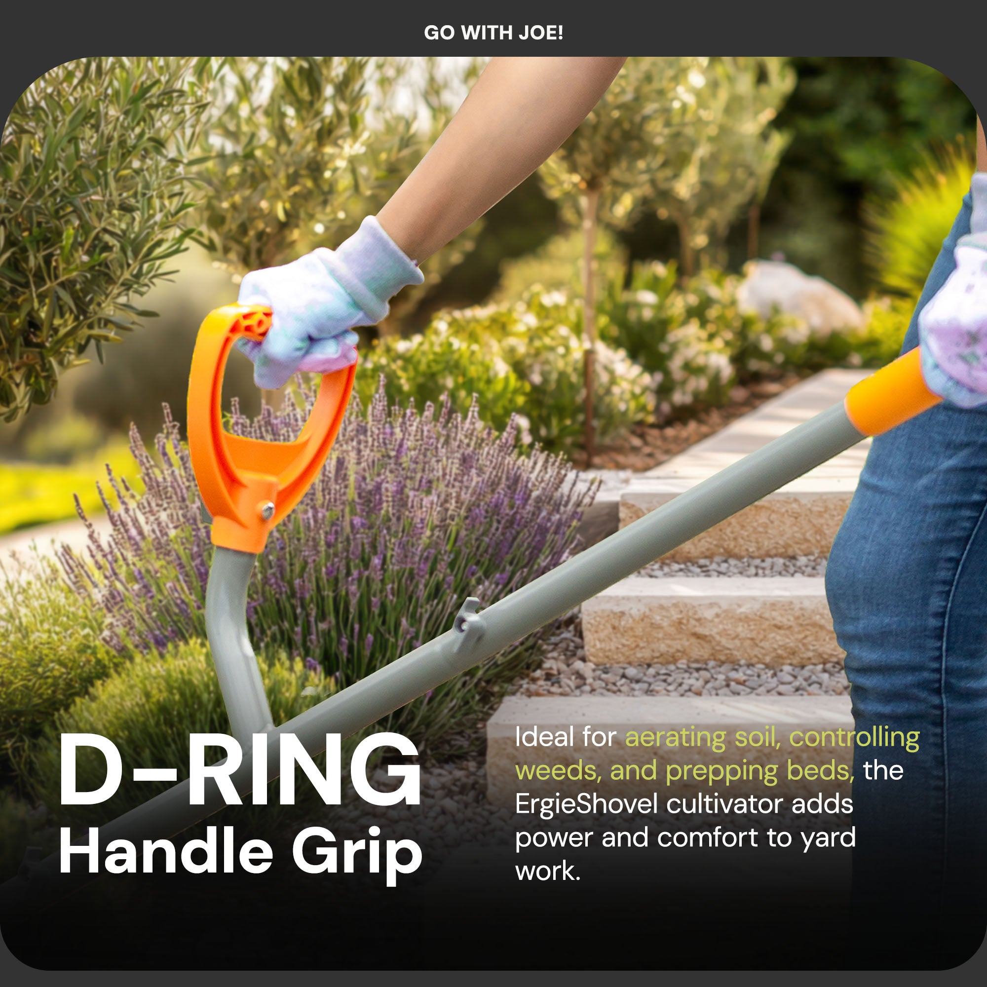ErgieShovel 54" Ergonomic Cultivator, 4-Tine Garden Tool,D-Grip Handle(Open Box)