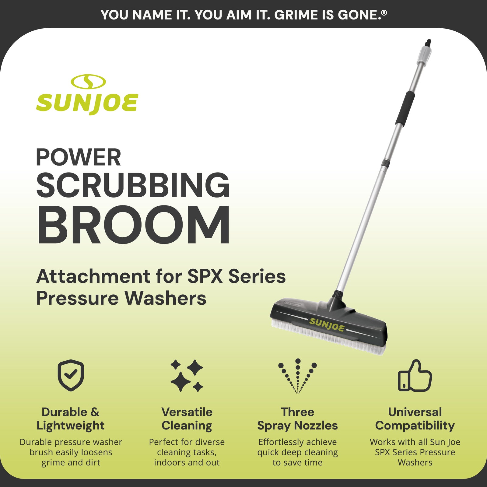 Sun Joe Power Scrubber Broom Long Handle Pressure Washer Attachment, SPX-PWB1 - VMInnovations