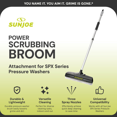 Sun Joe Power Scrubber Broom Long Handle Pressure Washer Attachment, SPX-PWB1