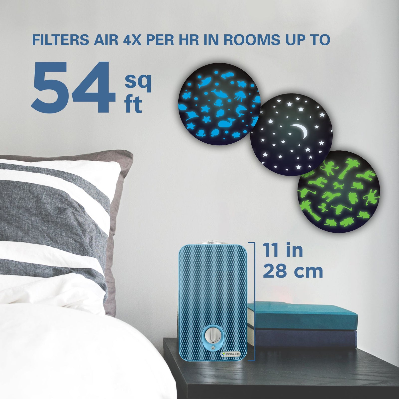 GermGuardian Air Purifier for Home with HEPA Pure Filter, Night Light, Blue - VMInnovations
