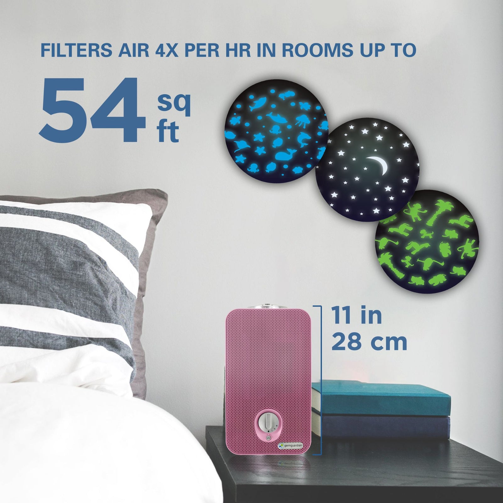GermGuardian Air Purifier for Home with HEPA Pure Filter, Night Light, Pink - VMInnovations