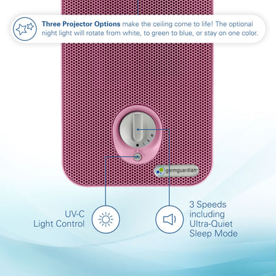 GermGuardian Air Purifier for Home with HEPA Pure Filter, Night Light, Pink - VMInnovations
