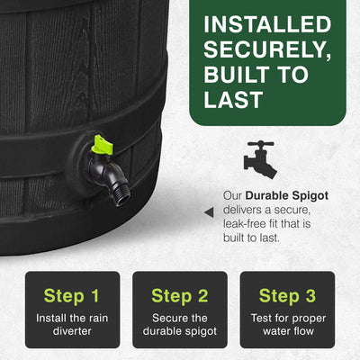 Good Ideas Rain Wizard Eco 50 Gal Rain Saver, Spigot, Recycled Materials, Black - VMInnovations