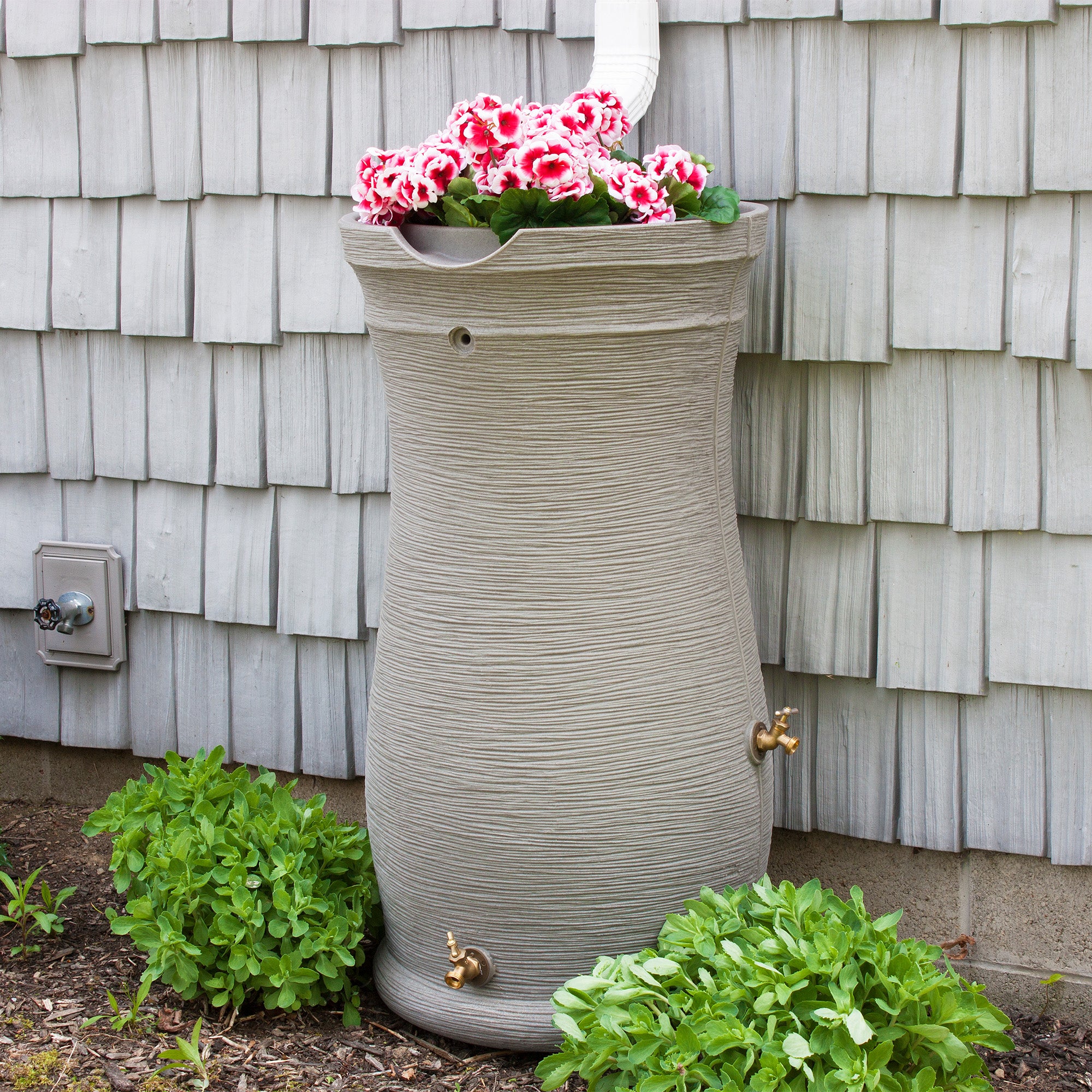 Good Ideas Impressions 50 Gal Capri Rain Barrel, 2 Spigots, Sandstone (Open Box)