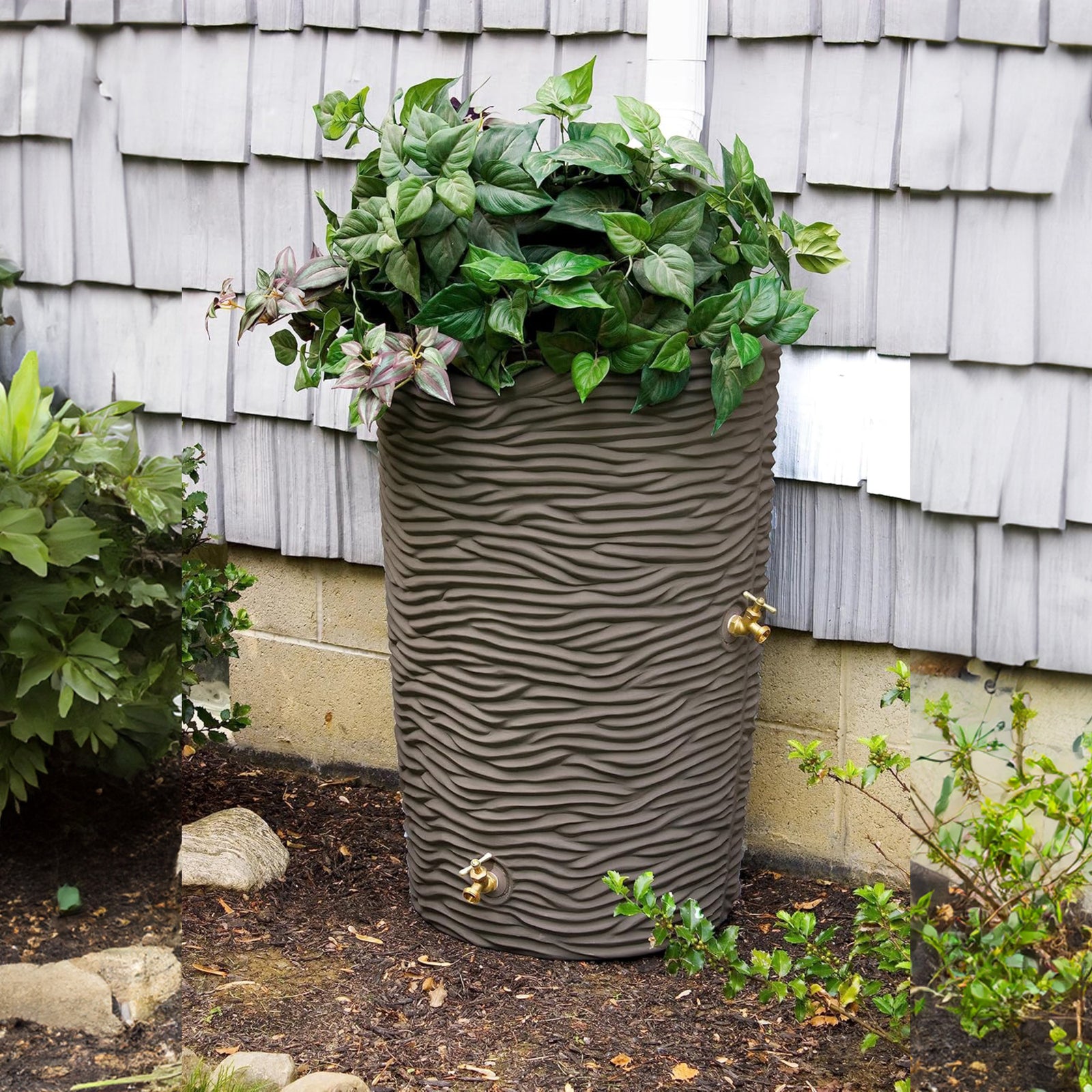 Good Ideas Impressions 50 Gallon Palm Trunk Rain Saver Barrell, 2 Spigots, Oak - VMInnovations