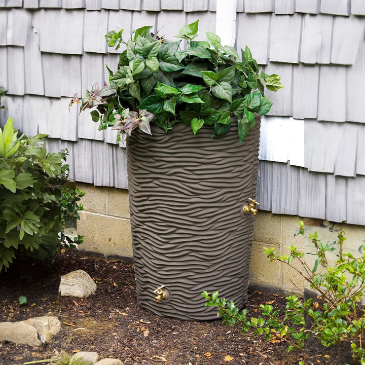Good Ideas Impressions 50 Gallon Palm Trunk Rain Saver Barrell, 2 Spigots, Oak