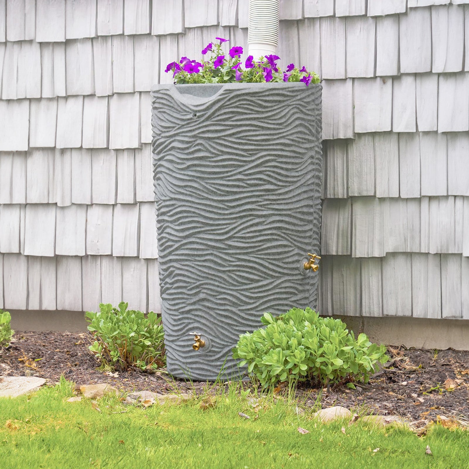 Good Ideas Impressions 65 Gallon Palm Trunk Rain Saver, 2 Spigots, Dark Granite - VMInnovations