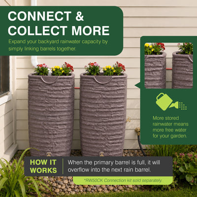 Good Ideas Impressions Riverwalk 50 Gallon Rain Saver with Spigots, Red Brick