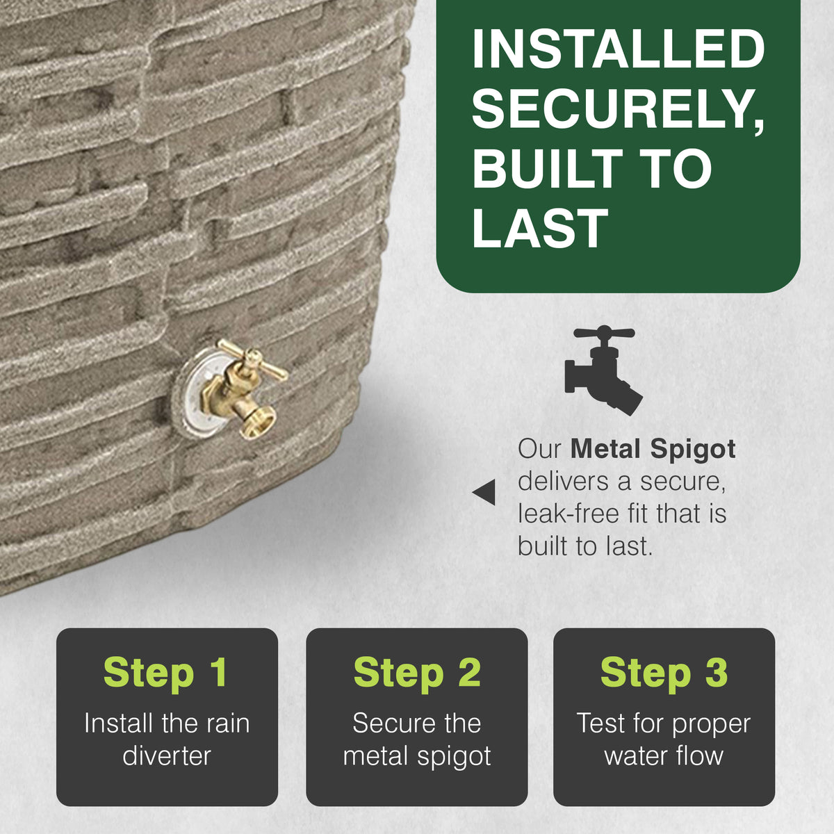 Good Ideas Impressions Riverwalk 50 Gallon Rain Saver with Spigots, Sandstone