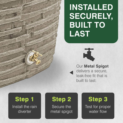 Good Ideas Impressions Riverwalk 50 Gallon Rain Saver with Spigots, Sandstone