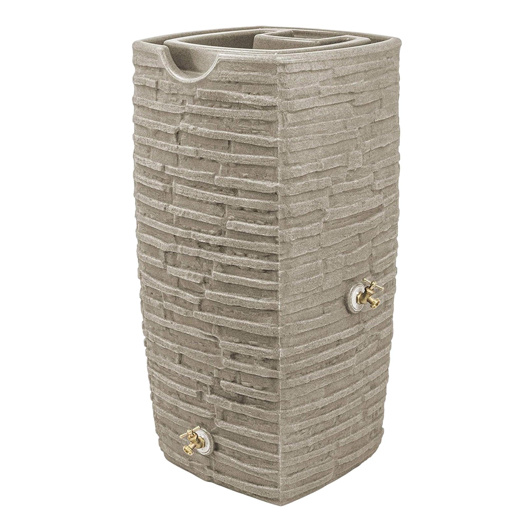 Good Ideas Impressions Riverwalk 50 Gallon Rain Saver with Spigots, Sandstone