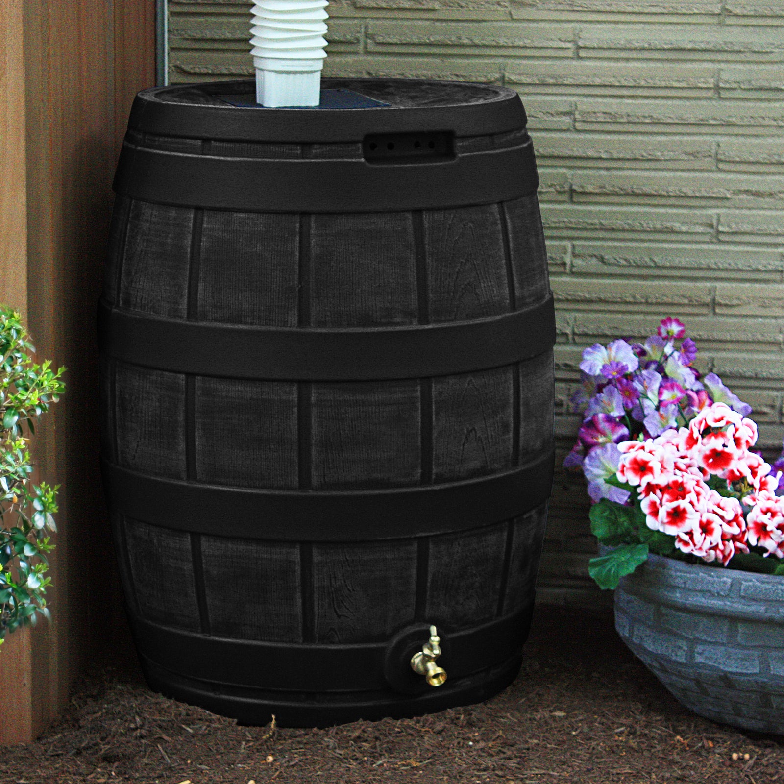 Good Ideas Rain Vault 50 Gallon Rain Barrel with Spigot, Handles & Screen, Black - VMInnovations