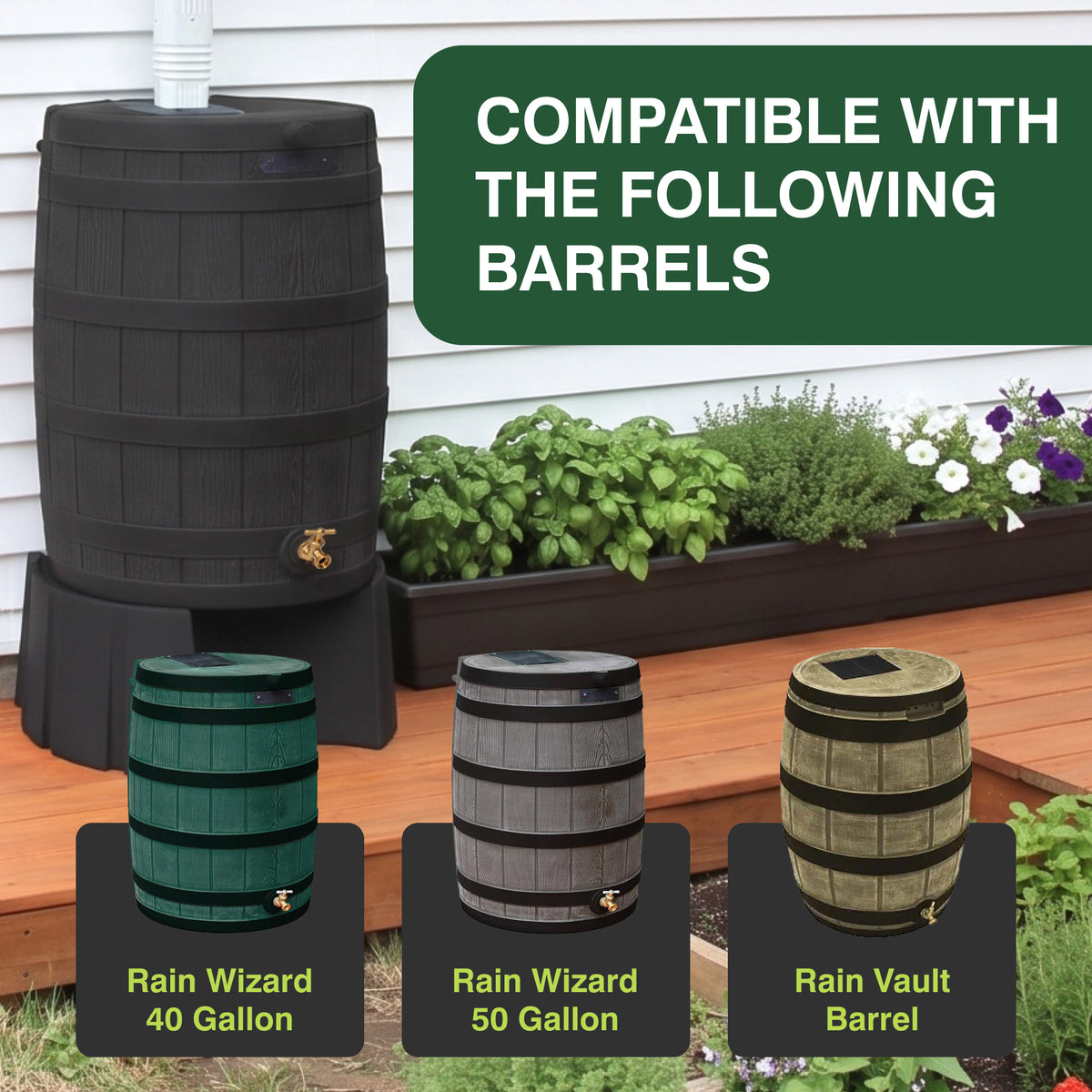 Good Ideas Rain Wizard 50 Gallon Rain Barrel Stand, Adds Room for Buckets, Black