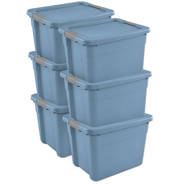 Sterilite 12 Gallon Latching Tote, Stackable Storage Bin with Lid, Blue, 6 Pack