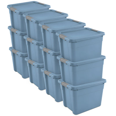 Sterilite 12 Gallon Latching Tote, Stackable Storage Bin with Lid, Blue, 12 Pack