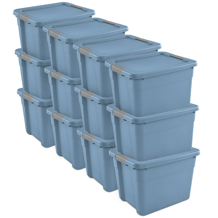 Sterilite 12 Gallon Latching Tote, Stackable Storage Bin with Lid, Blue, 12 Pack