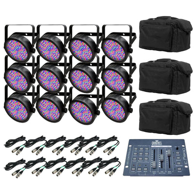 Chauvet SlimPar 56 LED Par Can Lights (12) + Obey 3 DMX Controller + Travel Bags