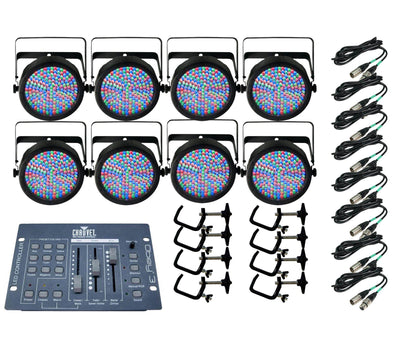 8 Chauvet SlimPar 64 LED Par Can Lights + Obey 3 Controller + 10' & 25' Cables
