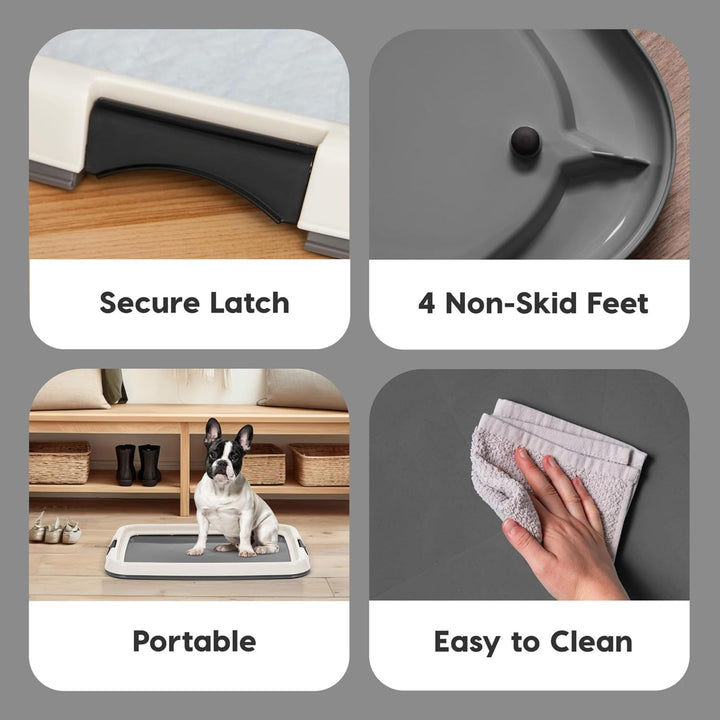 IRIS USA Leakproof Dog Pad Holder with Non-Skid Base, Latching Sides, Dark Gray