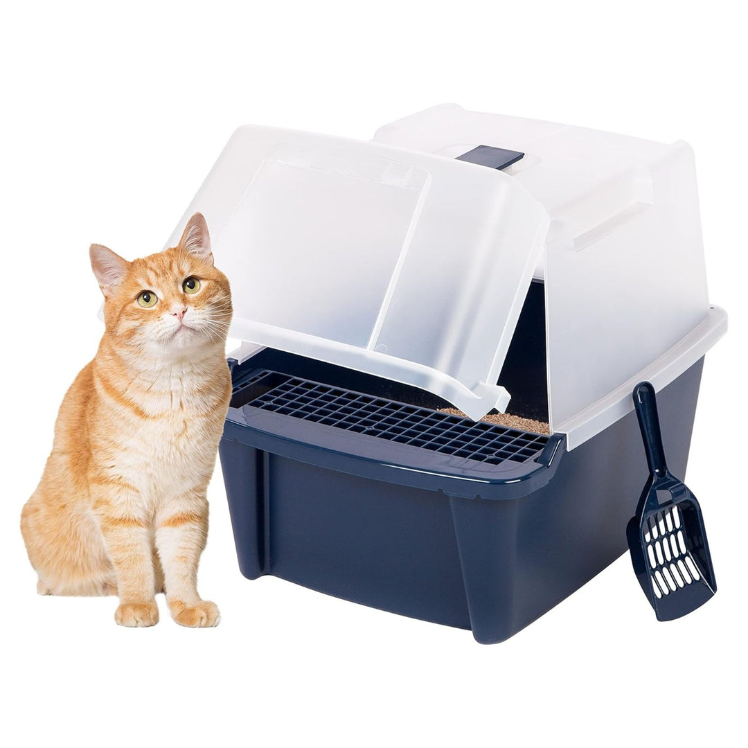 IRIS USA Covered Cat Litter Box, Enclosed Hood Split Top Entry Flap, Scoop(Used)