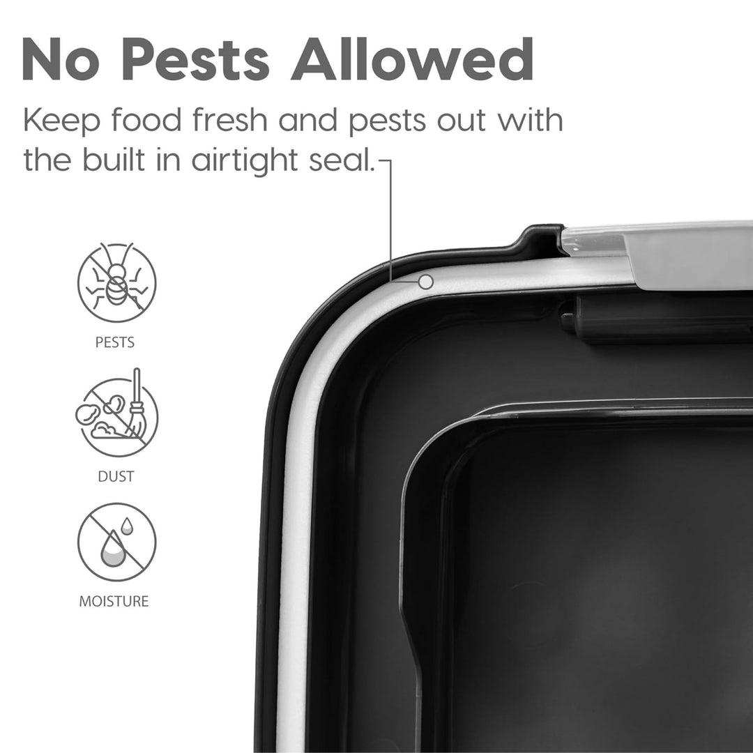 IRIS USA Airtight Pet Food Storage Bin w/ Lock Lid,Wheels & Scoop Black(Open Box)