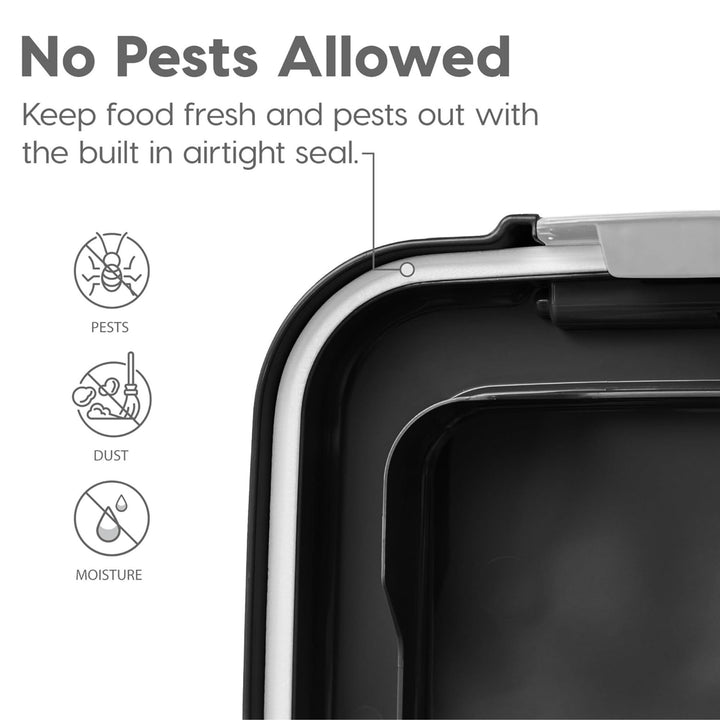 IRIS USA Airtight Pet Food Storage Bin w/ Lock Lid,Wheels & Scoop Black(Open Box)