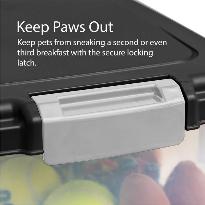 IRIS USA Airtight Pet Food Storage Bin w/ Lock Lid,Wheels & Scoop Black(Open Box)