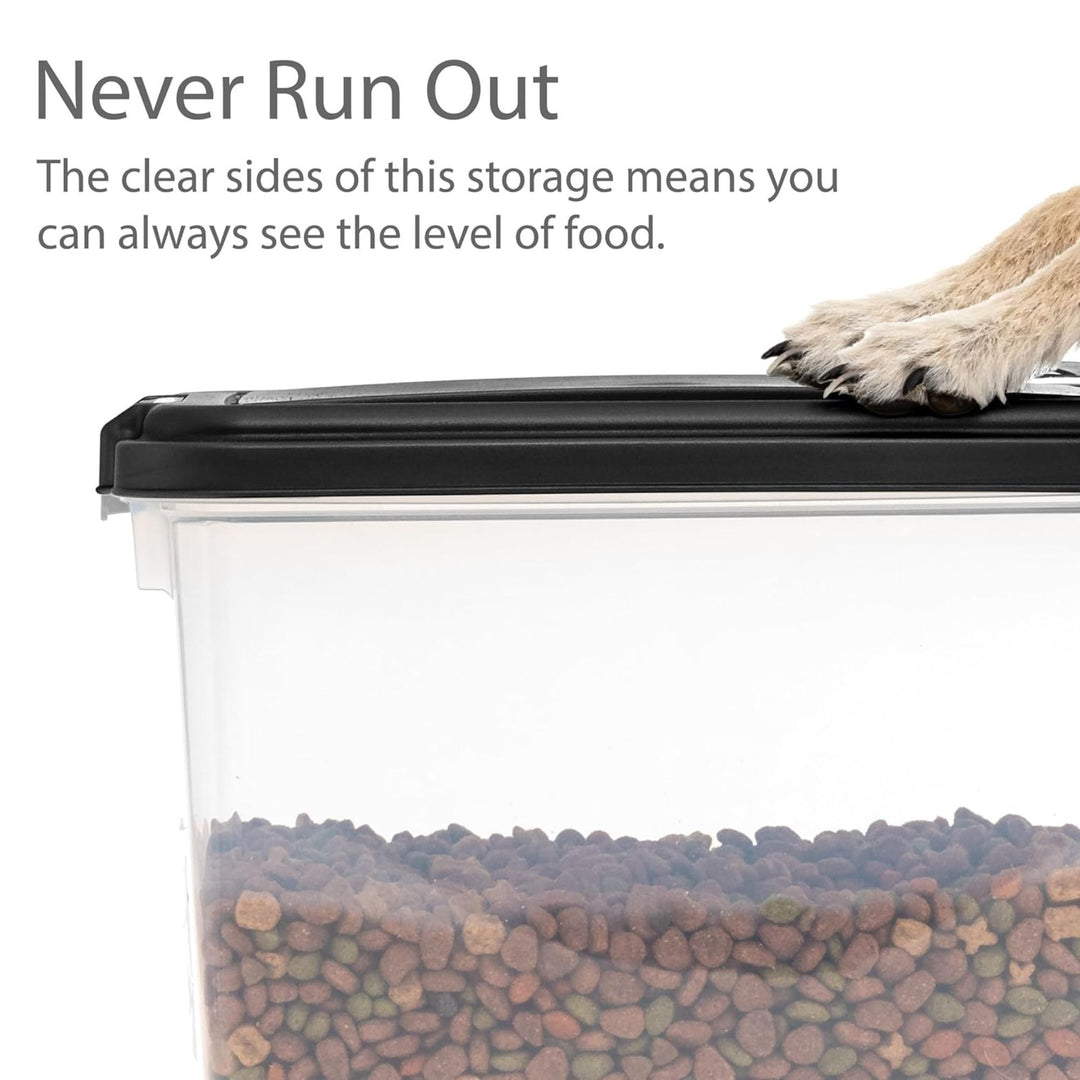 IRIS USA Airtight Pet Food Storage Bin w/ Lock Lid,Wheels & Scoop Black(Open Box)