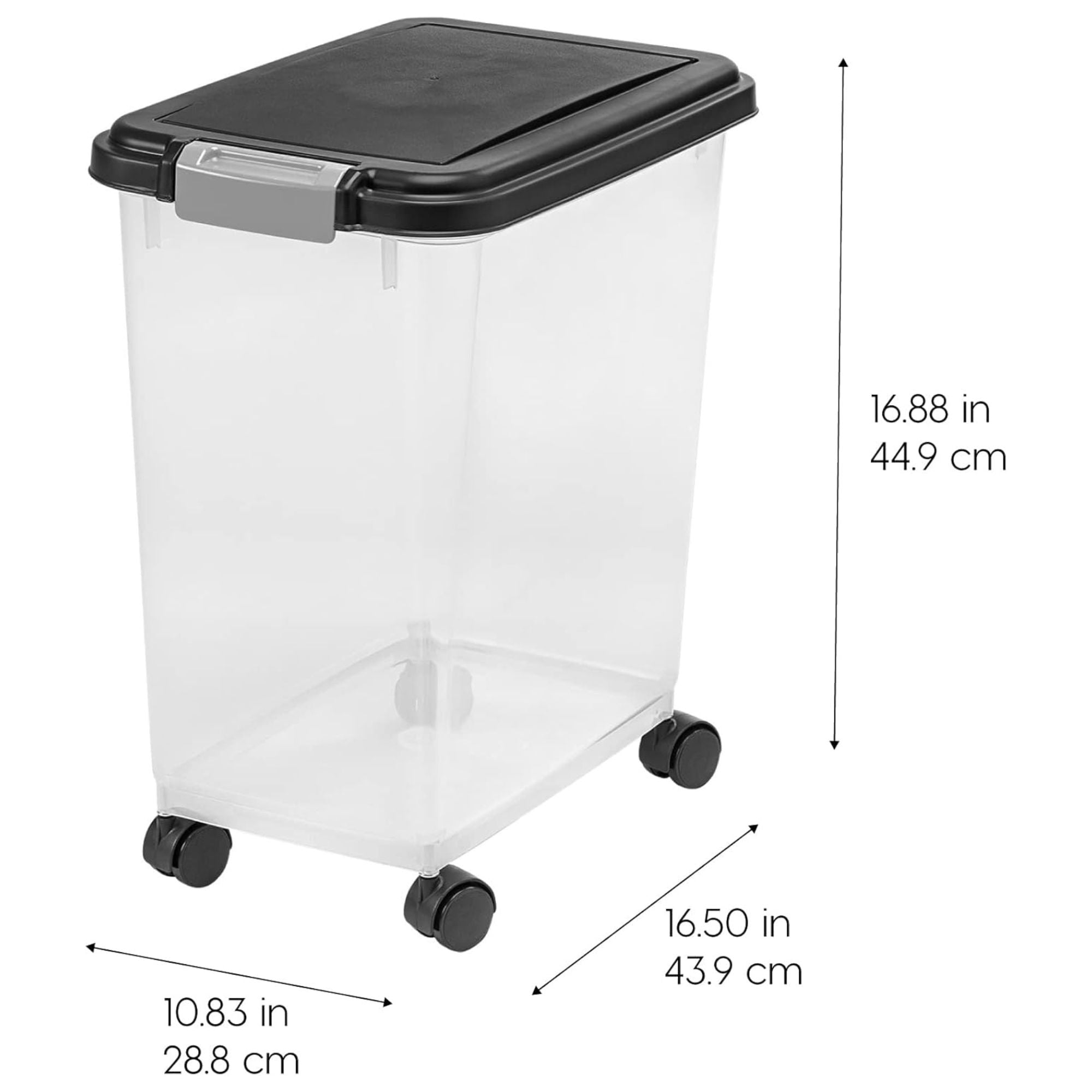 IRIS USA Airtight Pet Food Storage Bin with Snap Lock Lid & Wheels, Black (Used)