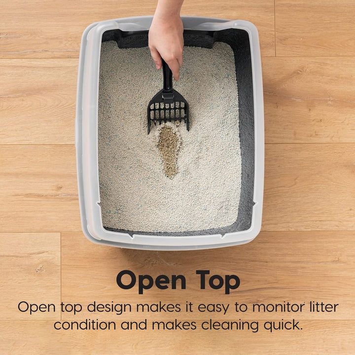 IRIS USA Large High Sided Cat Litter Box, Open Top, Shield, and Scoop(Open Box)