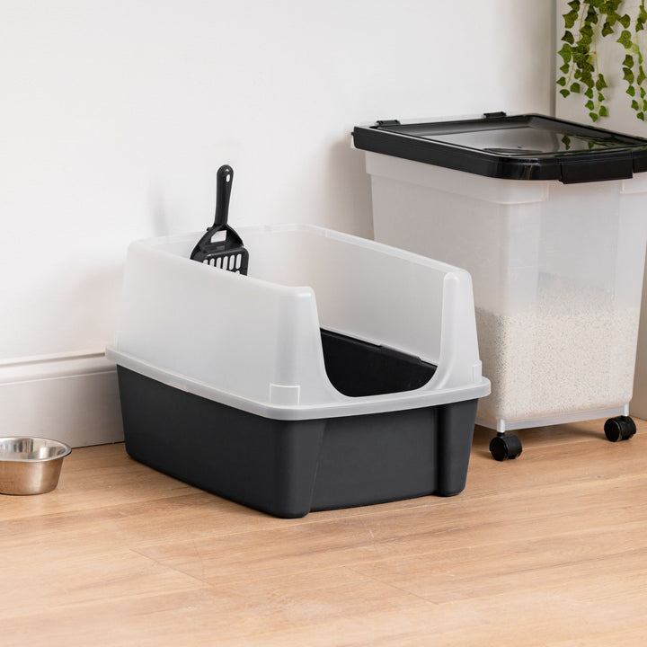 IRIS USA Large High Sided Cat Litter Box, Open Top, Shield, and Scoop(Open Box)