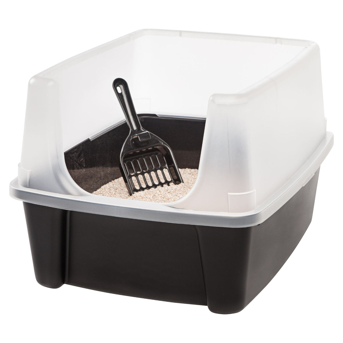 IRIS USA Large High Sided Cat Litter Box, Open Top, Scatter Shield blk (Used)
