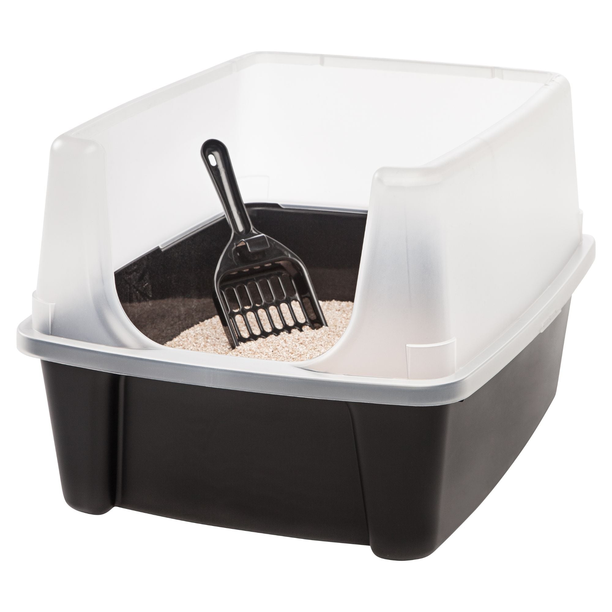 IRIS USA Large High Sided Cat Litter Box, Open Top, Scatter Shield blk (Used)