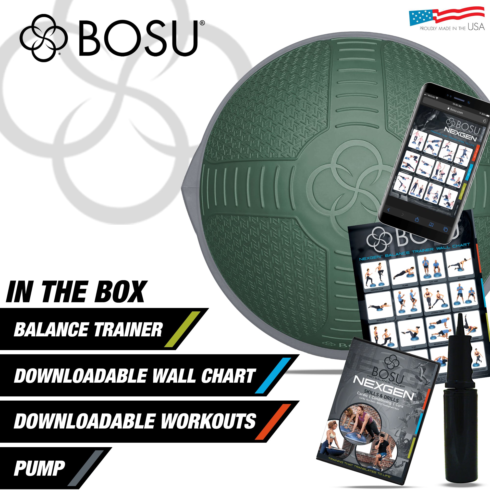 Bosu NEXGEN Balance Strength Trainer, Home Gym Workout Equipment, 26", Green - VMInnovations